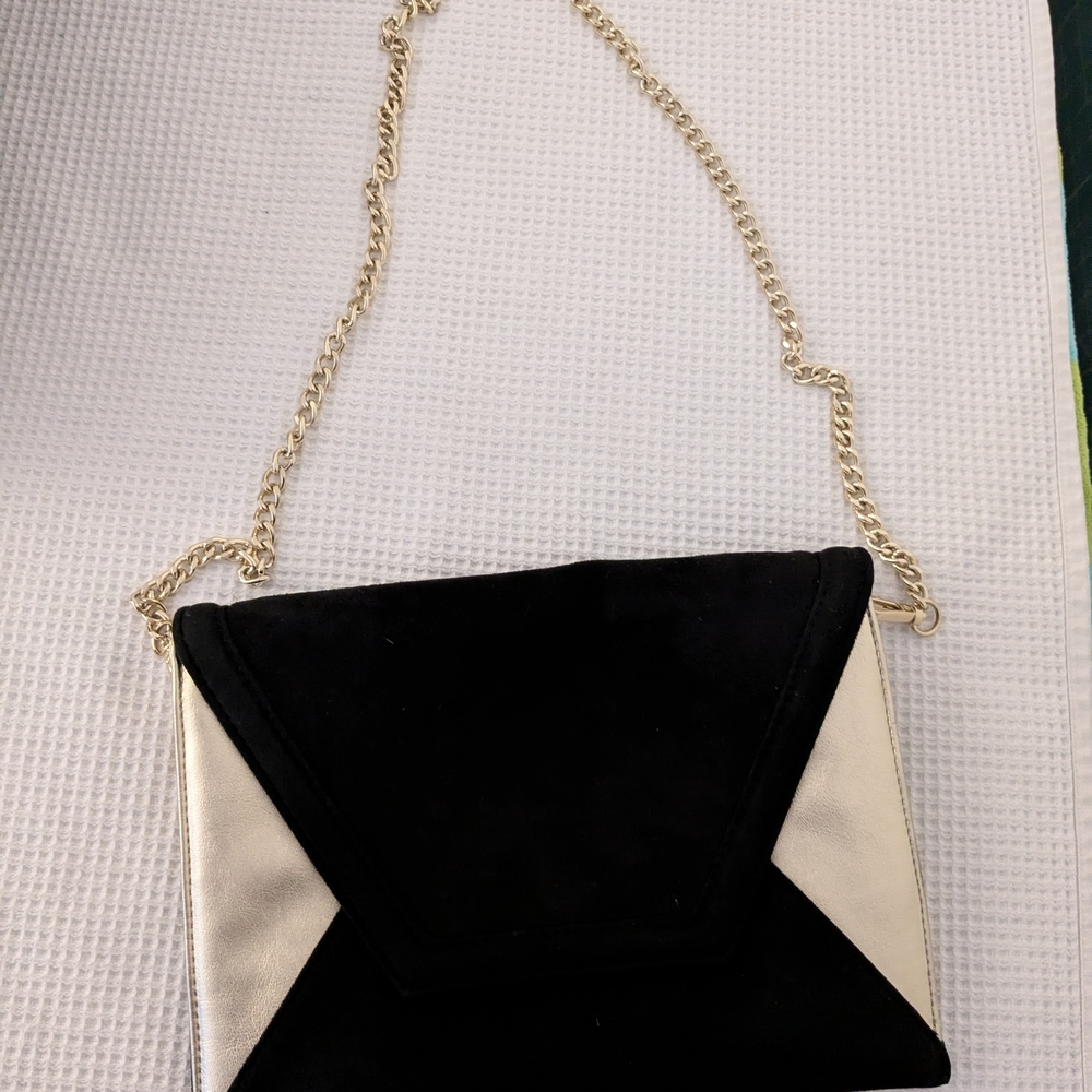 Express Black and Gold Geometric Clutch with Chain Strap